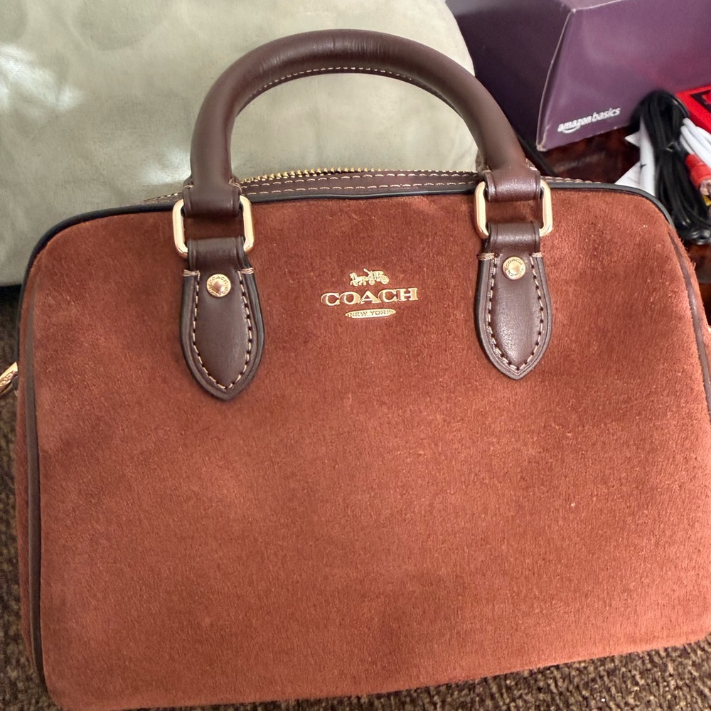 Coach Mini Rowan Suede Brown Crossbody Bag, excellent condition, only used once!